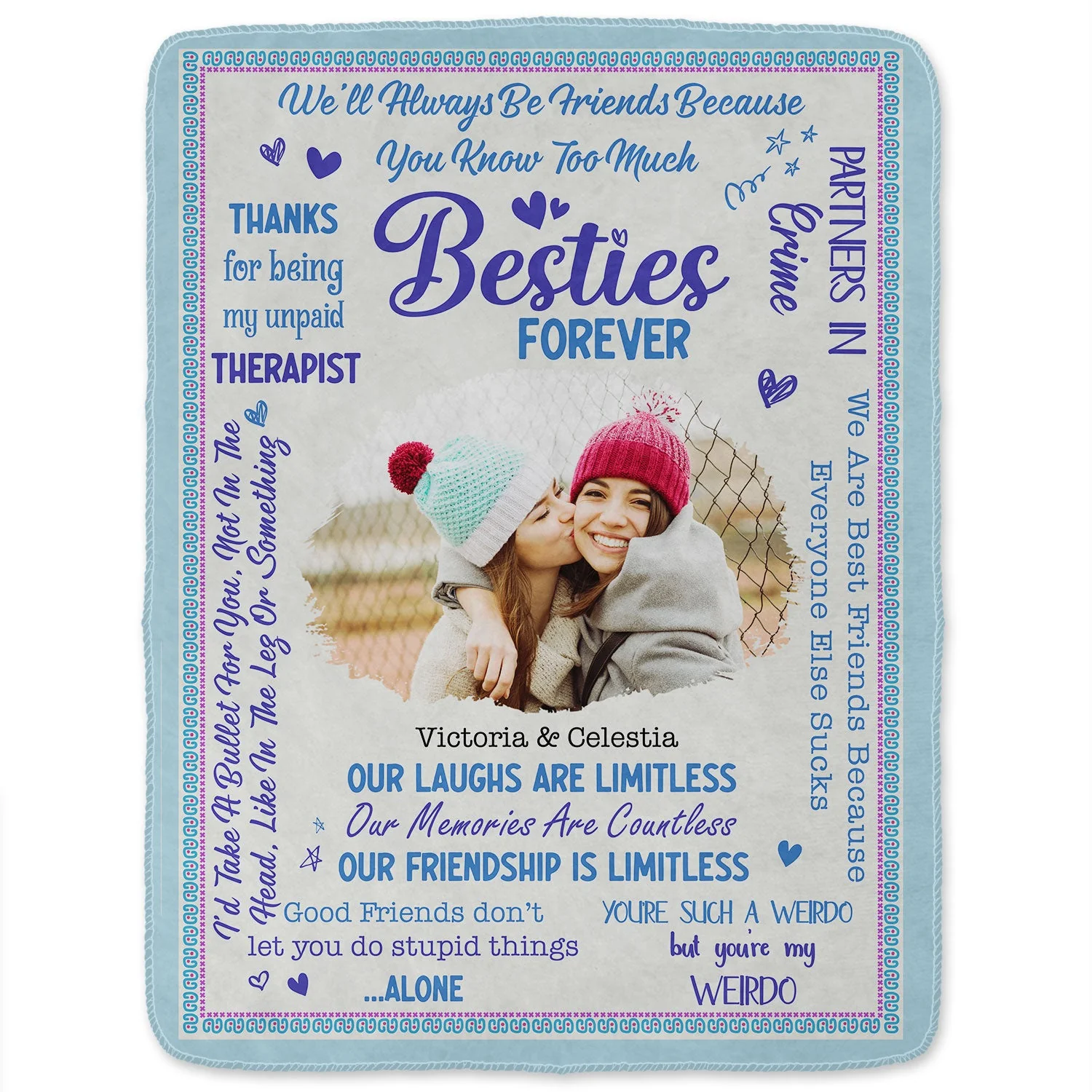 Custom Photo Besties Forever - Birthday Gift For BFF Best Friends, Sisters - Personalized Fleece Blanket - Image 2