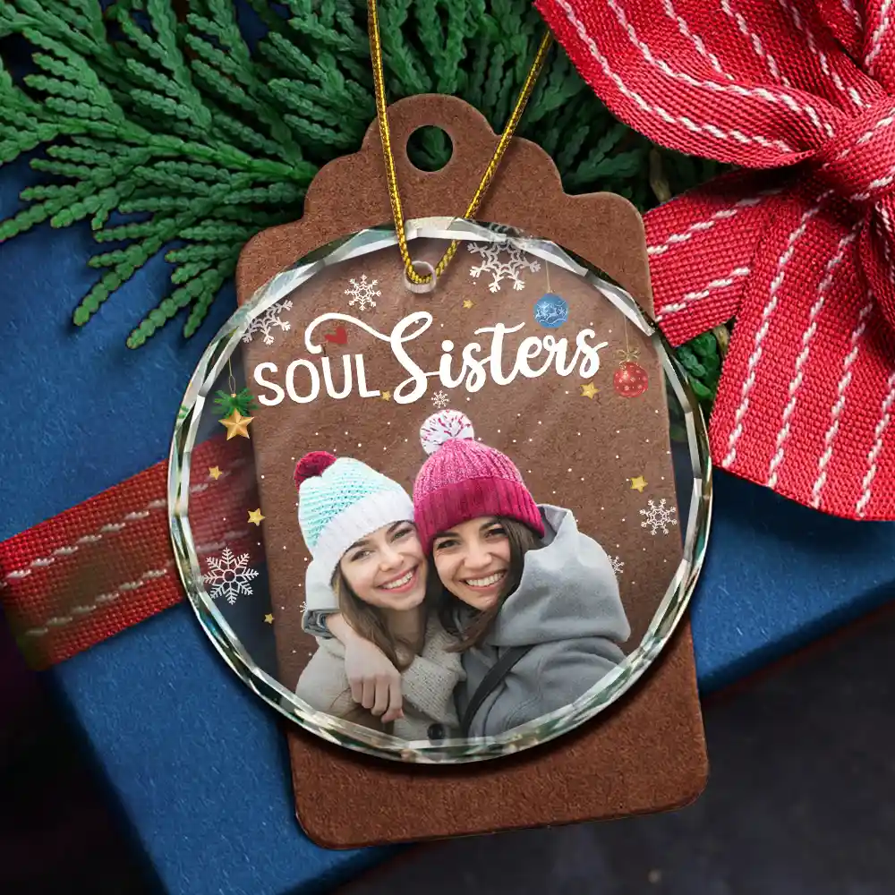 Custom Photo Besties Forever Christmas - Personalized Circle Glass Ornament - Image 6