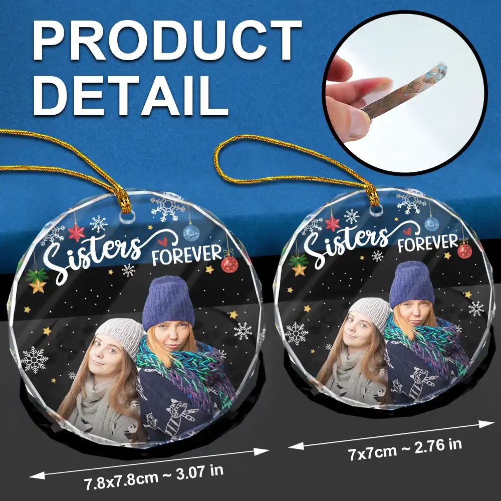 Custom Photo Besties Forever Christmas - Personalized Circle Glass Ornament - Image 7