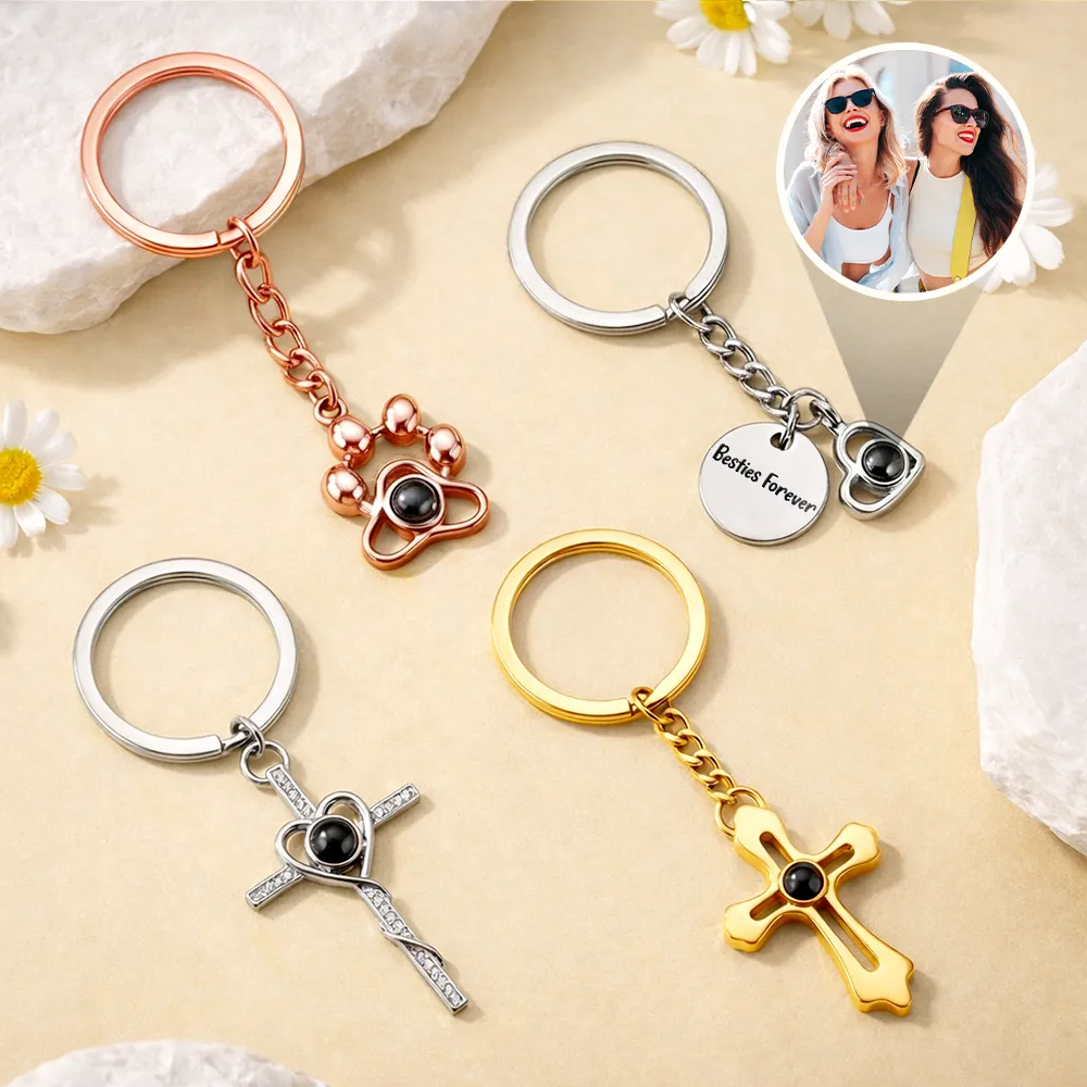 Custom Photo Besties Forever - Personalized Custom Shaped Photo Projection Keychain - Image 2