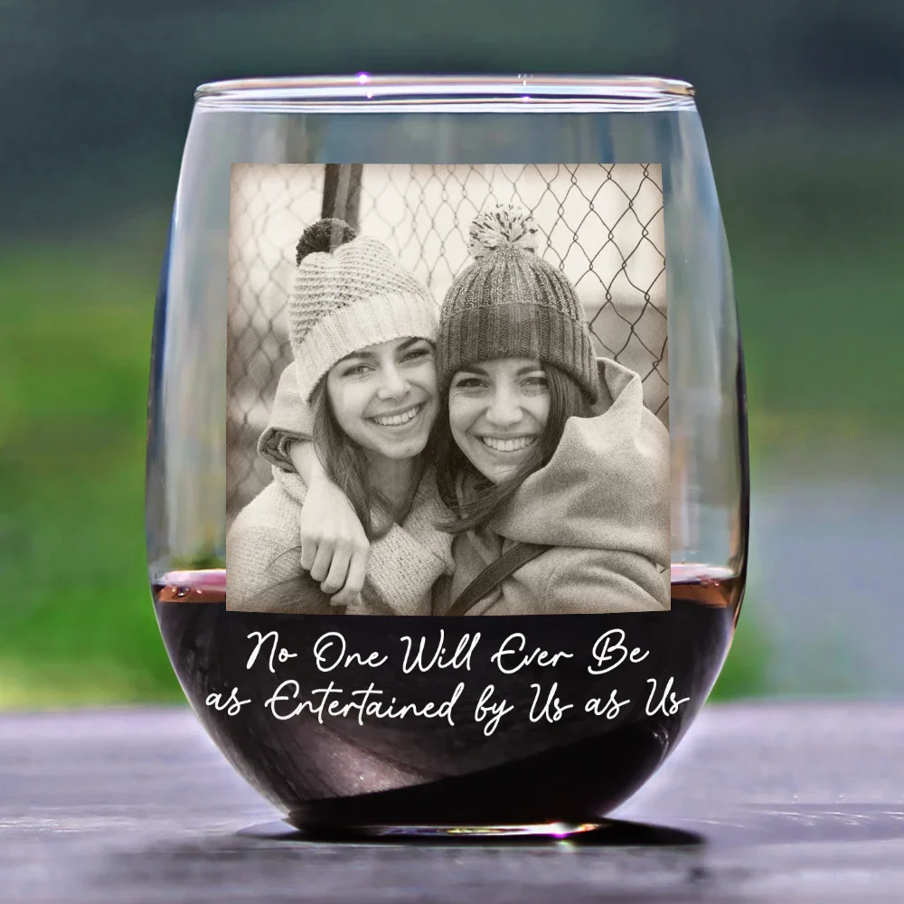 Custom Photo Besties Funny Right In The Throat - Personalized Stemless Wine Glass - Image 2