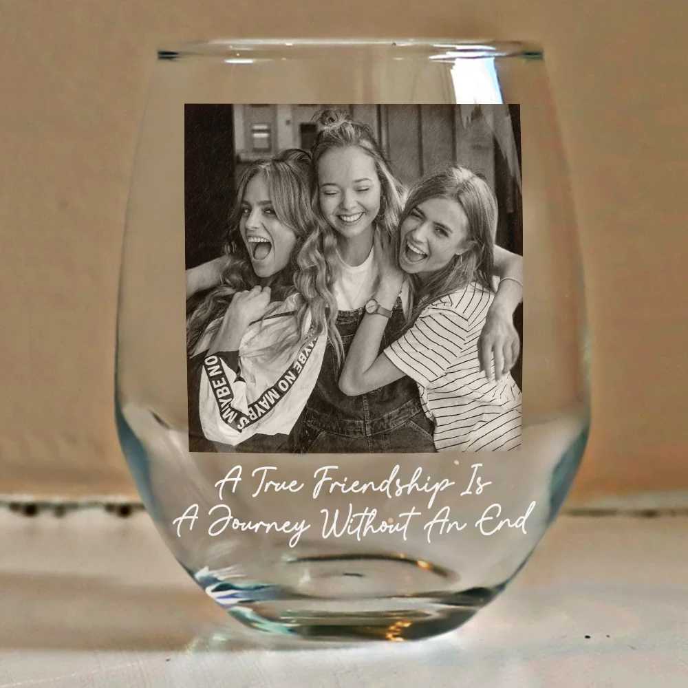 Custom Photo Besties Funny Right In The Throat - Personalized Stemless Wine Glass - Image 4