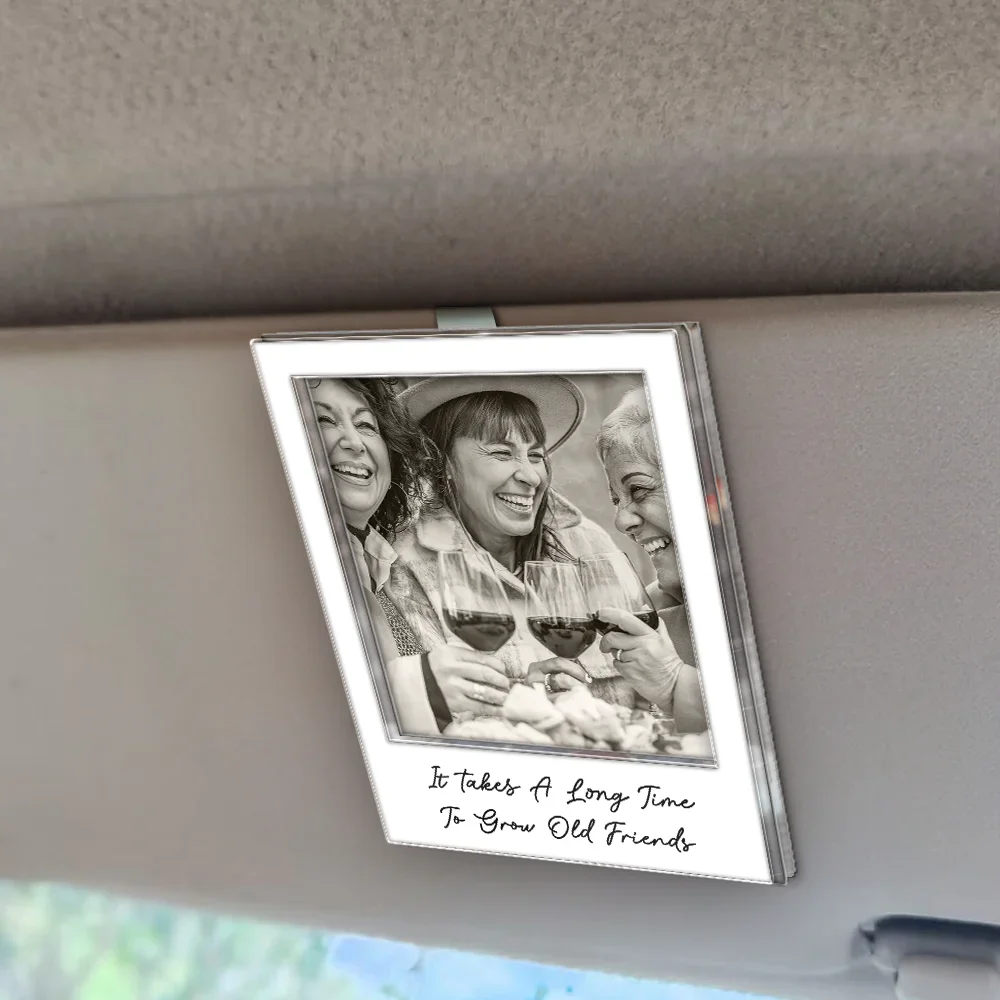 Custom Photo Besties Gray Scale Right In The Throat - Personalized Custom Shaped Acrylic Car Visor Clip - Image 2