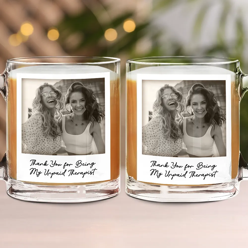 Custom Photo Besties Gray Scale Right In The Throat - Personalized Glass Mug - Image 2