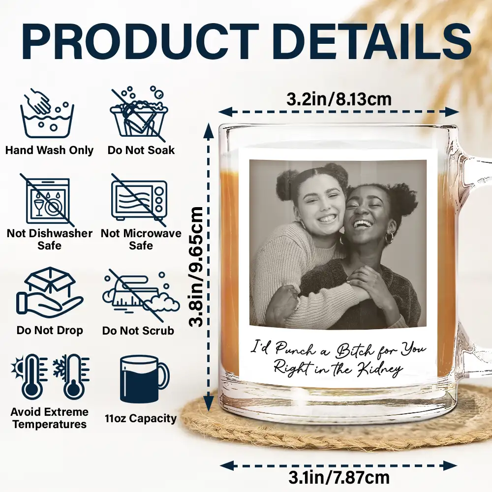 Custom Photo Besties Gray Scale Right In The Throat - Personalized Glass Mug - Image 5