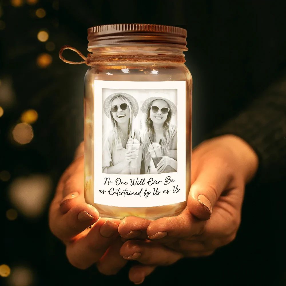 Custom Photo Besties Gray Scale Right In The Throat - Personalized Mason Jar Light - Image 3