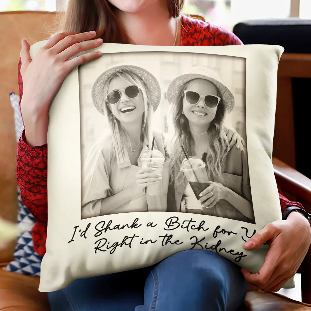 Custom Photo Besties Gray Scale Right In The Throat - Personalized Pillow - Image 2