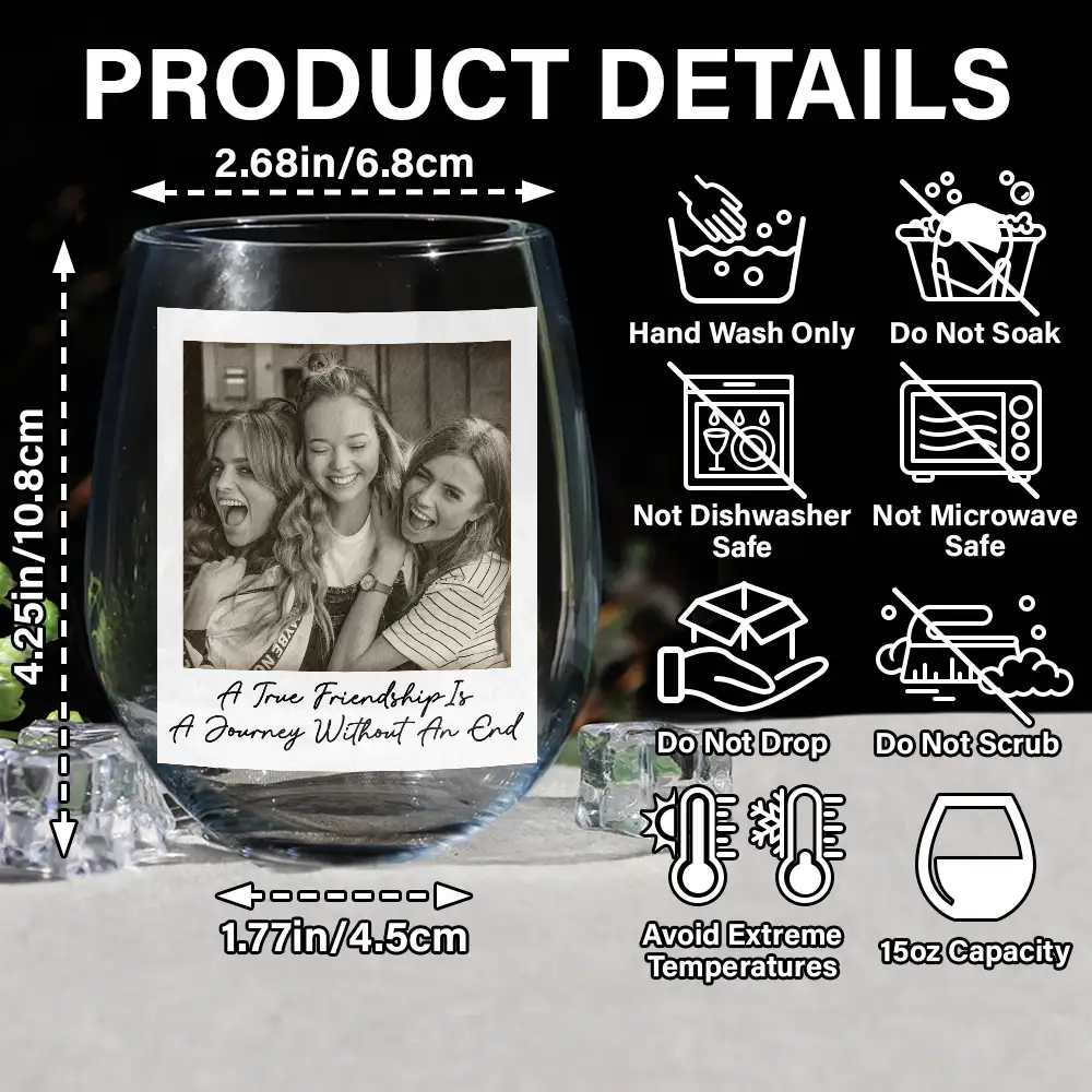 Custom Photo Besties Gray Scale Right In The Throat - Personalized Stemless Wine Glass - Image 5