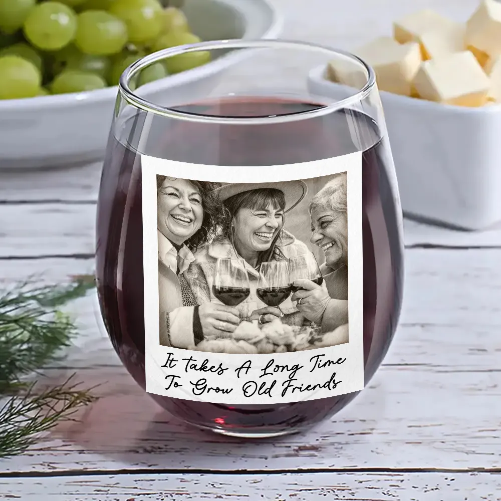 Custom Photo Besties Gray Scale Right In The Throat - Personalized Stemless Wine Glass - Image 6