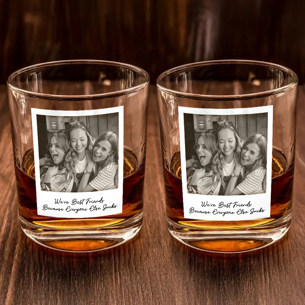 Custom Photo Besties Gray Scale Right In The Throat - Personalized Whiskey Glass - Image 2
