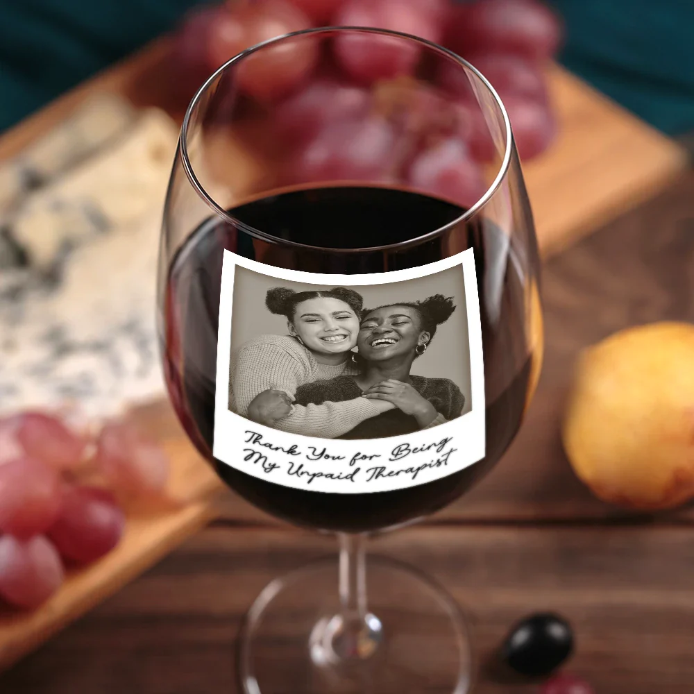 Custom Photo Besties Gray Scale Right In The Throat - Personalized Wine Glass - Image 3