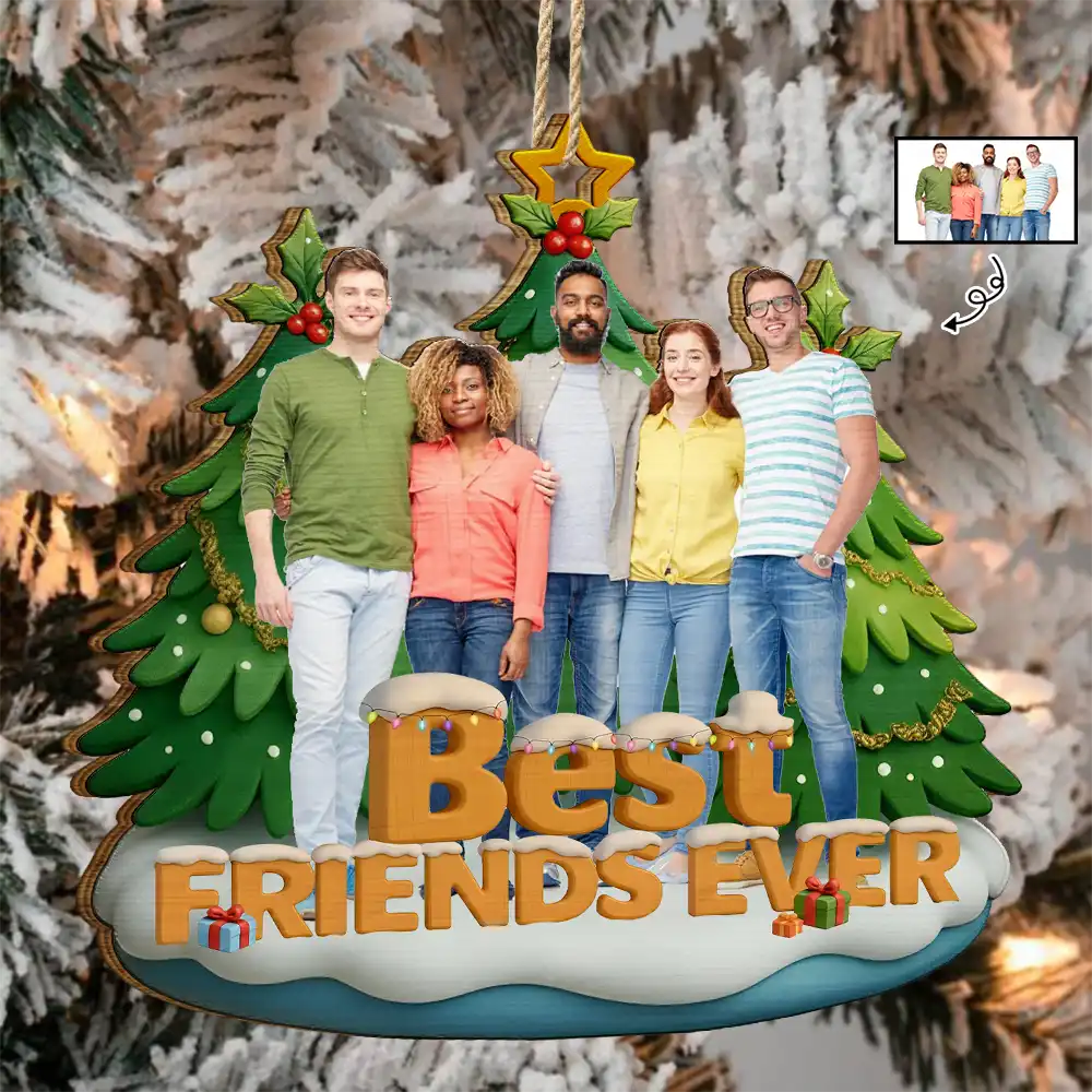 Custom Photo Besties Sisters Best Team Ever - Personalized Custom Shaped Wooden Ornament - Image 2