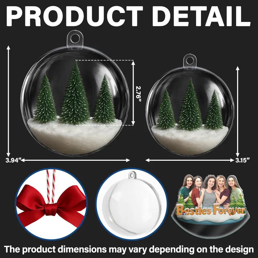 Custom Photo Besties Sisters Best Team Forever - Personalized 3D Acrylic Ball Ornament - Image 5