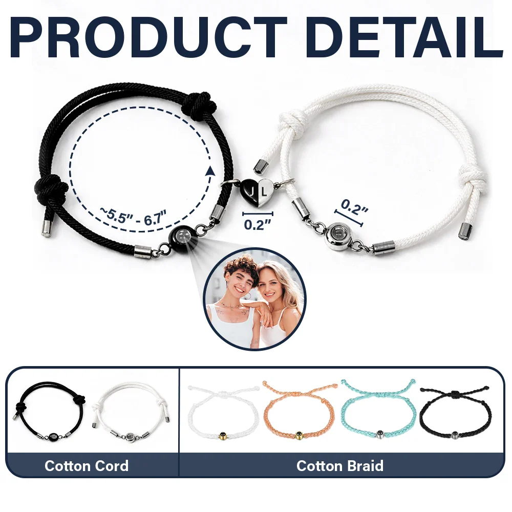 Custom Photo Besties Sisters Forever - Personalized Photo Projection Bracelet Magnetic Initial - Image 5