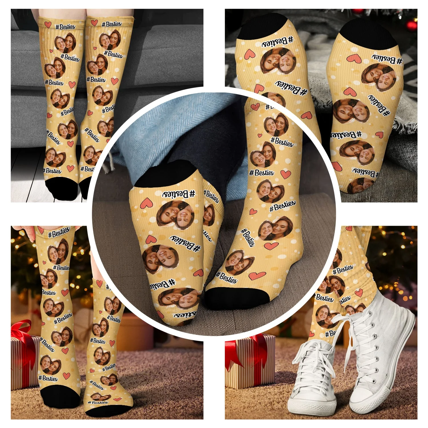 Custom Photo Besties Sisters Hashtag - Gift For Besties, Family - Personalized Socks - Image 5