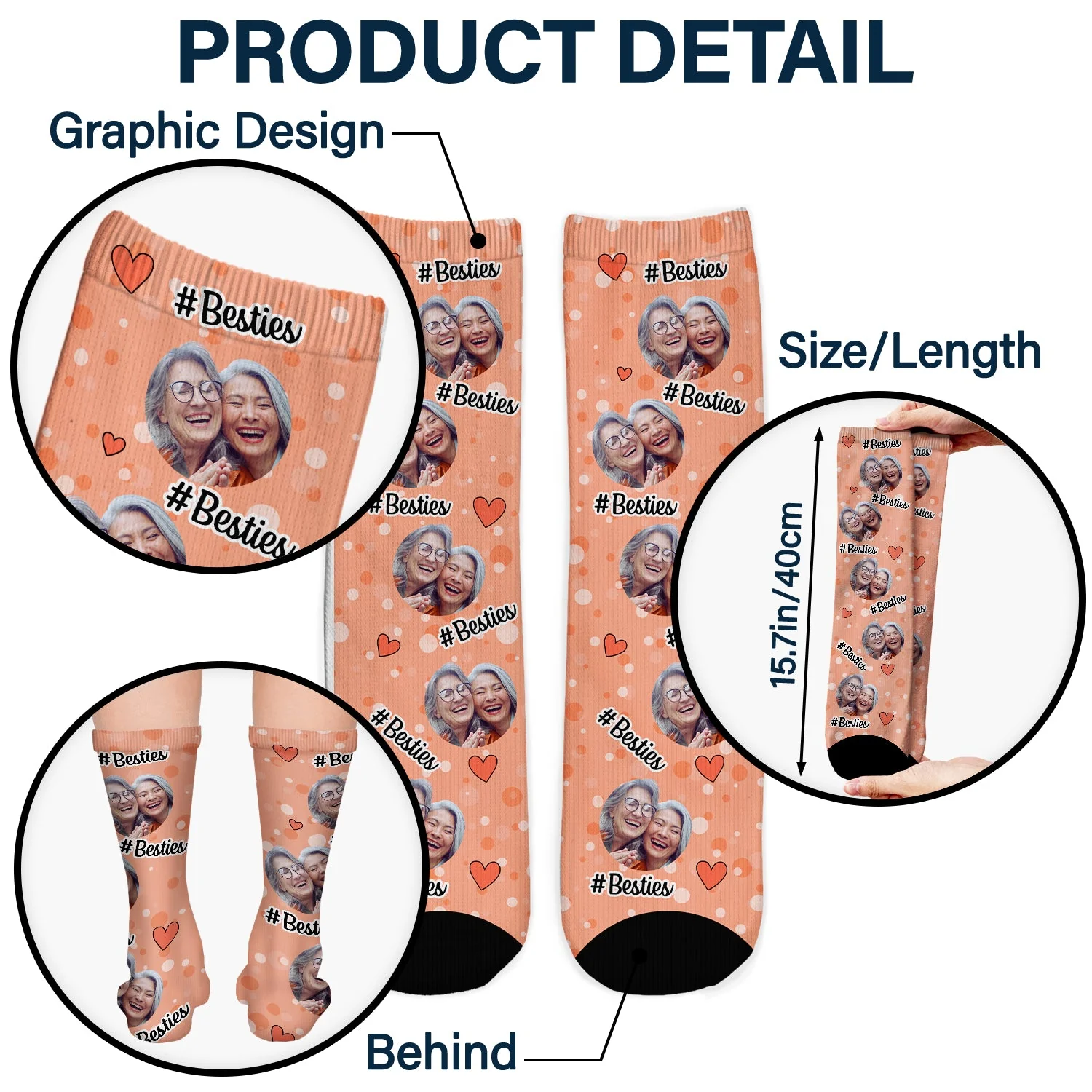 Custom Photo Besties Sisters Hashtag - Gift For Besties, Family - Personalized Socks - Image 6