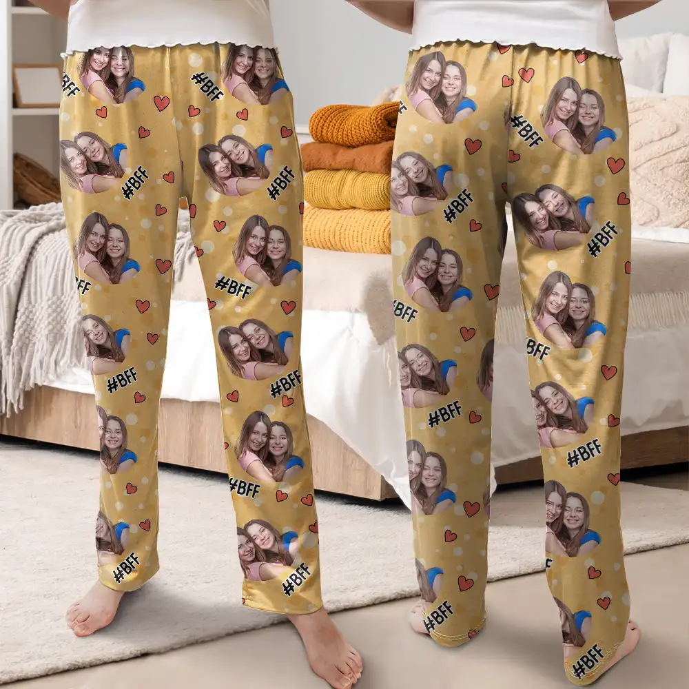 Custom Photo Besties Sisters Hashtag - Personalized Pajama Pants - Image 4