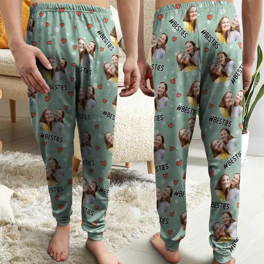 Custom Photo Besties Sisters Hashtag - Personalized Pajama Pants - Image 5
