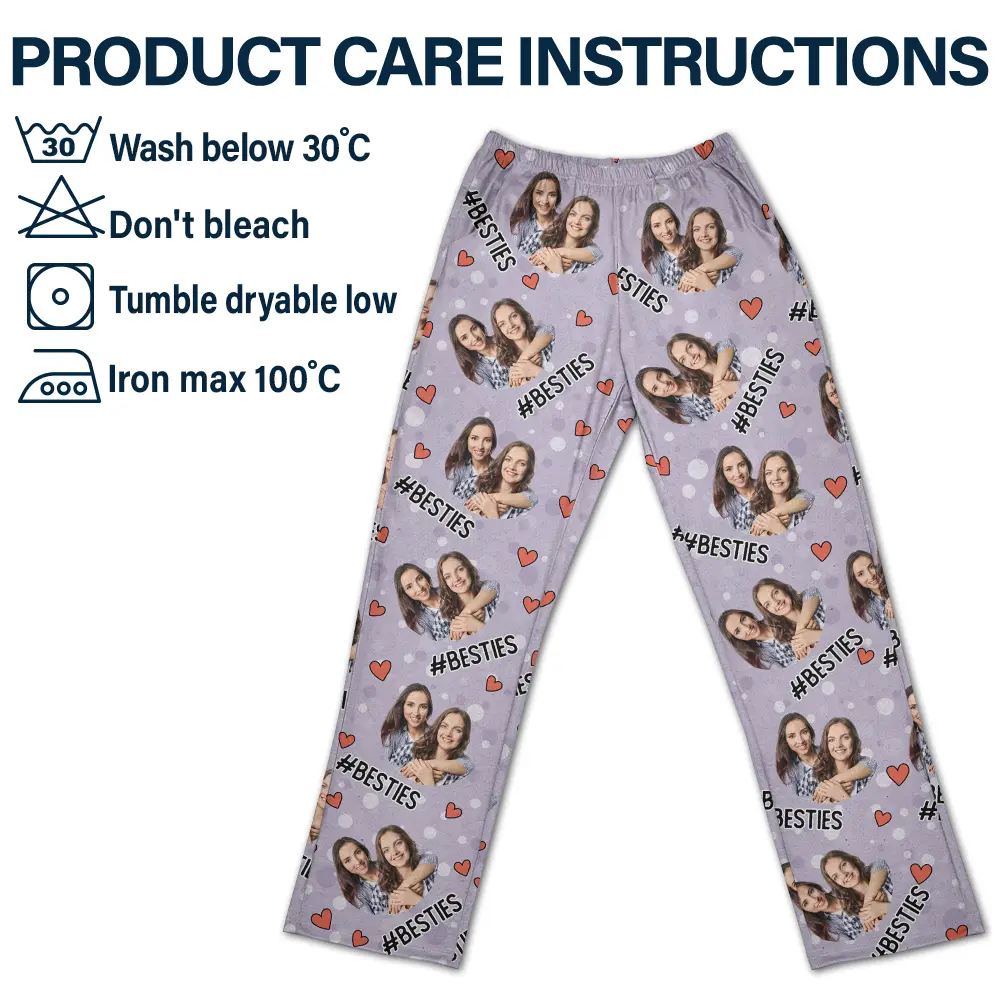 Custom Photo Besties Sisters Hashtag - Personalized Pajama Pants - Image 6