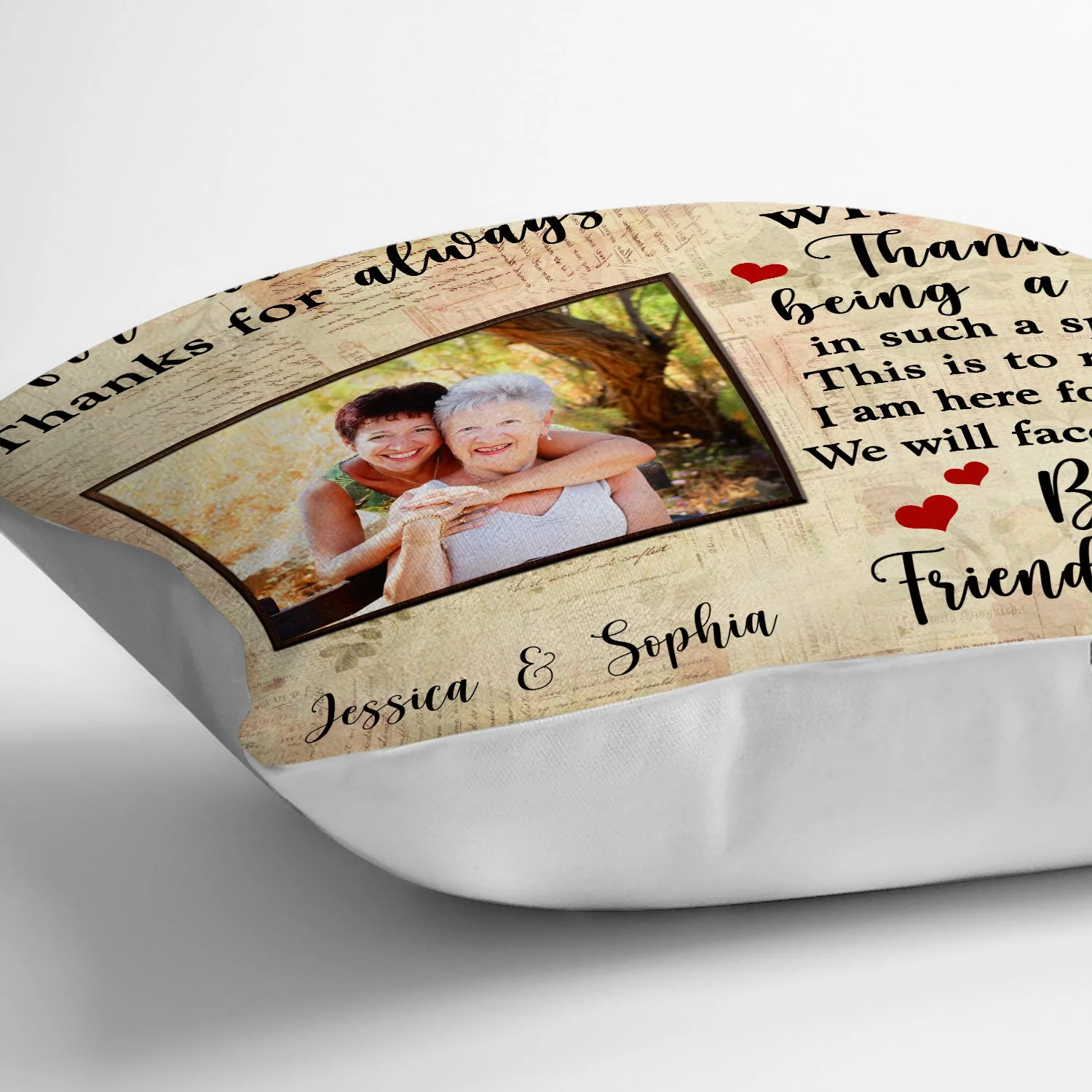 Custom Photo Besties To My Old Friend Pillow - Gift For BFF Best Friends - Personalized Custom Pillow - Image 3