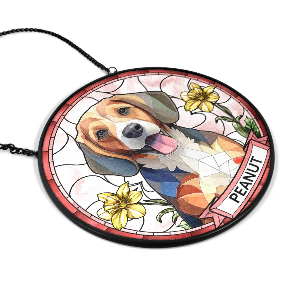 Custom Photo Birth Flower Dog Cat Portrait - Personalized Stained Glass Window Hanging Suncatcher - Image 3
