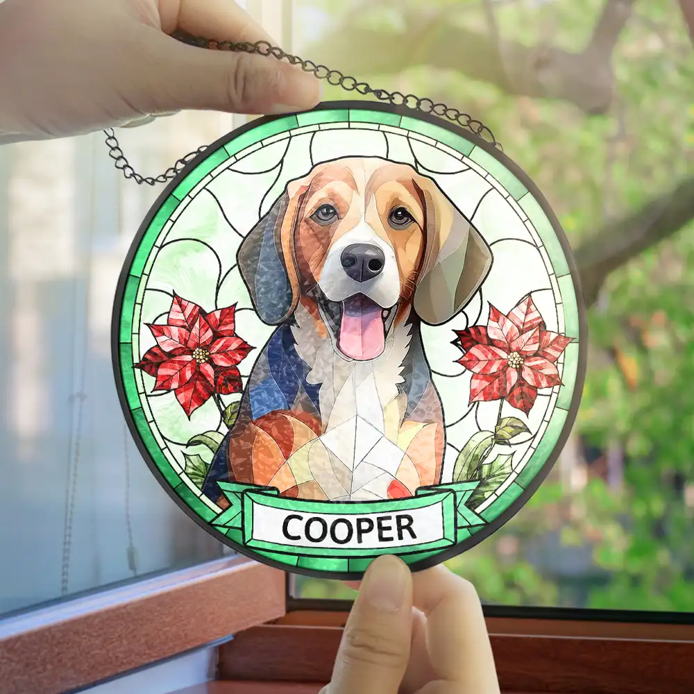 Custom Photo Birth Flower Dog Cat Portrait - Personalized Stained Glass Window Hanging Suncatcher - Image 5