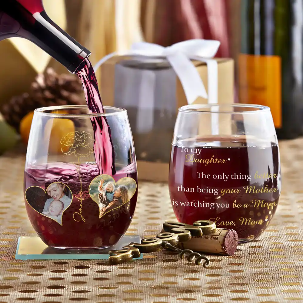 Custom Photo Birth Flower Watching You Be A Mom - Personalized Stemless Wine Glass - Image 3