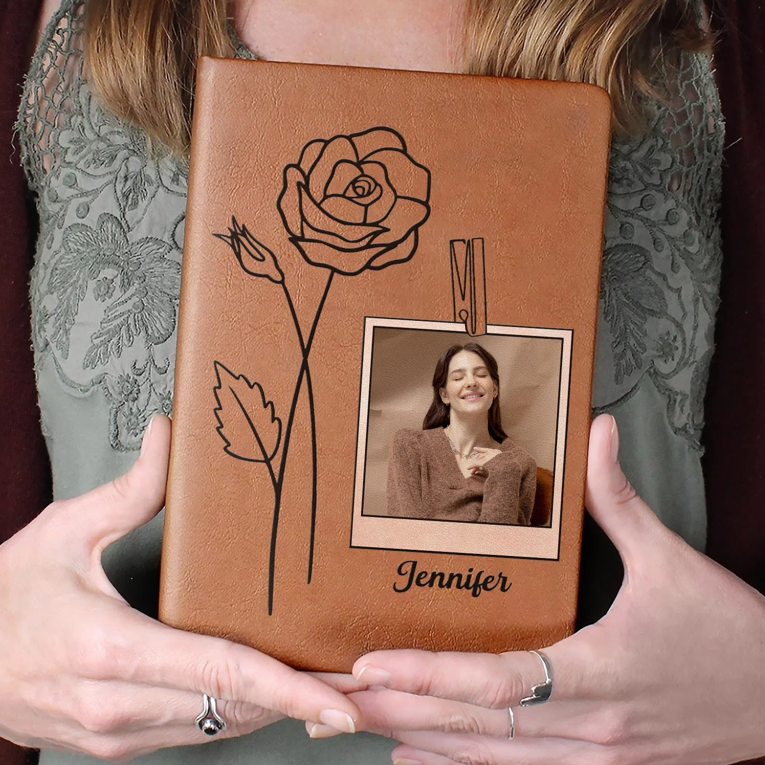 Custom Photo Birth Month Flowers Name - Gift For Yourself - Personalized Leather Journal - Image 4