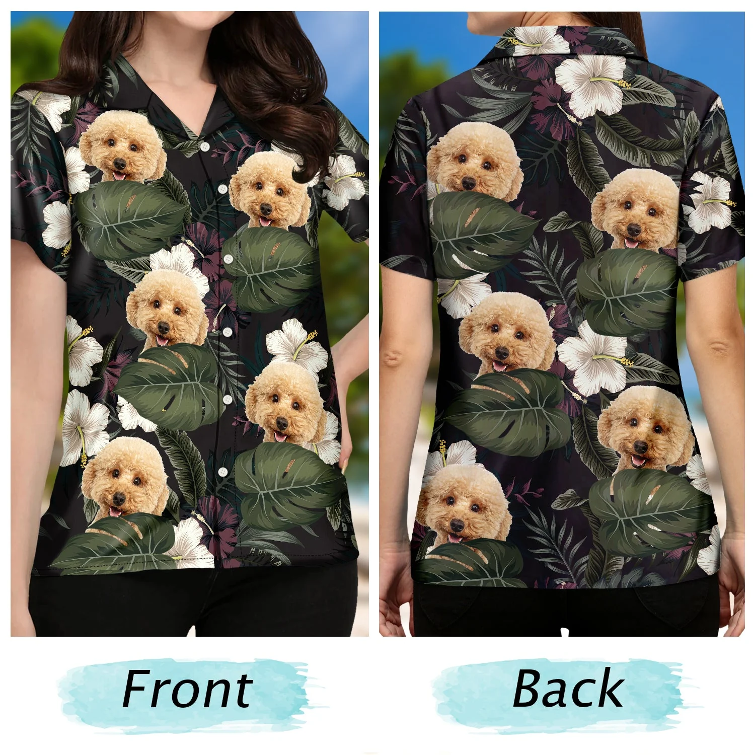 Custom Photo Black Tropical Funny Family Pet Face - Gift For Men, Best Friends, Siblings, Dog And Cat Lovers - Personalized Custom Hawaiian Shirt - Image 3