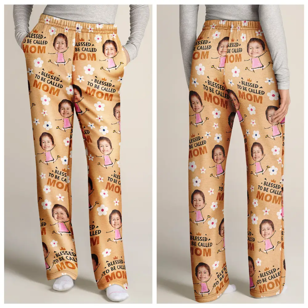 Custom Photo Bless To Be Called Grandma Nana Flower Pattern - Personalized Pajama Pants - Image 4