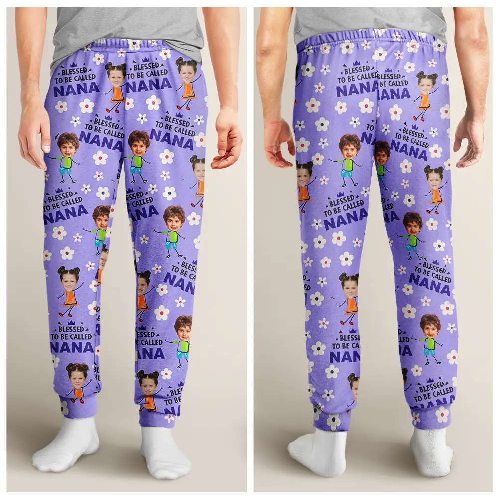 Custom Photo Bless To Be Called Grandma Nana Flower Pattern - Personalized Pajama Pants - Image 5