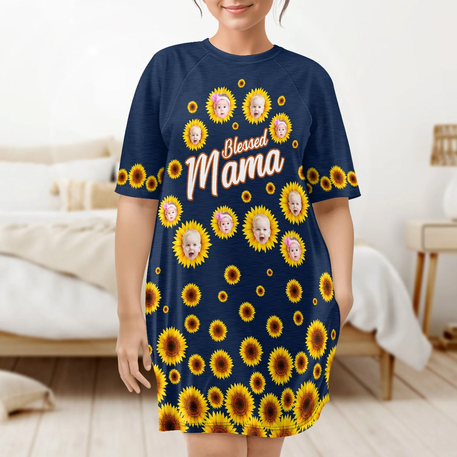 Custom Photo Blessed Mommy Grandma - Gift For Mother, Nana, Auntie - Personalized Women's Sleep Tee - Image 5