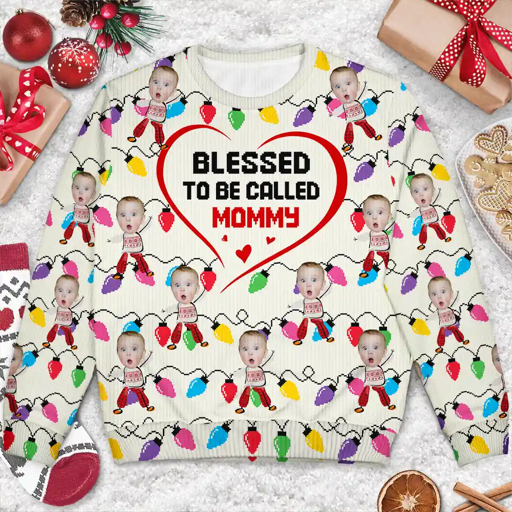 Custom Photo Blessed To Be Called Grandma Nana Mom - Personalized Unisex Ugly Sweater - Image 4
