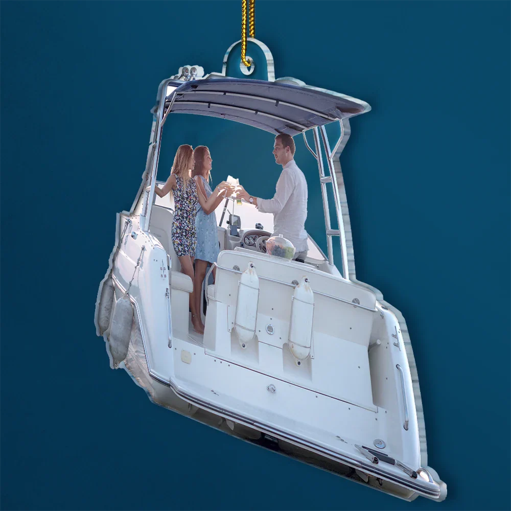 Custom Photo Boating PonToon Christmas Decorations - Personalized Acrylic Photo Ornament - Image 3