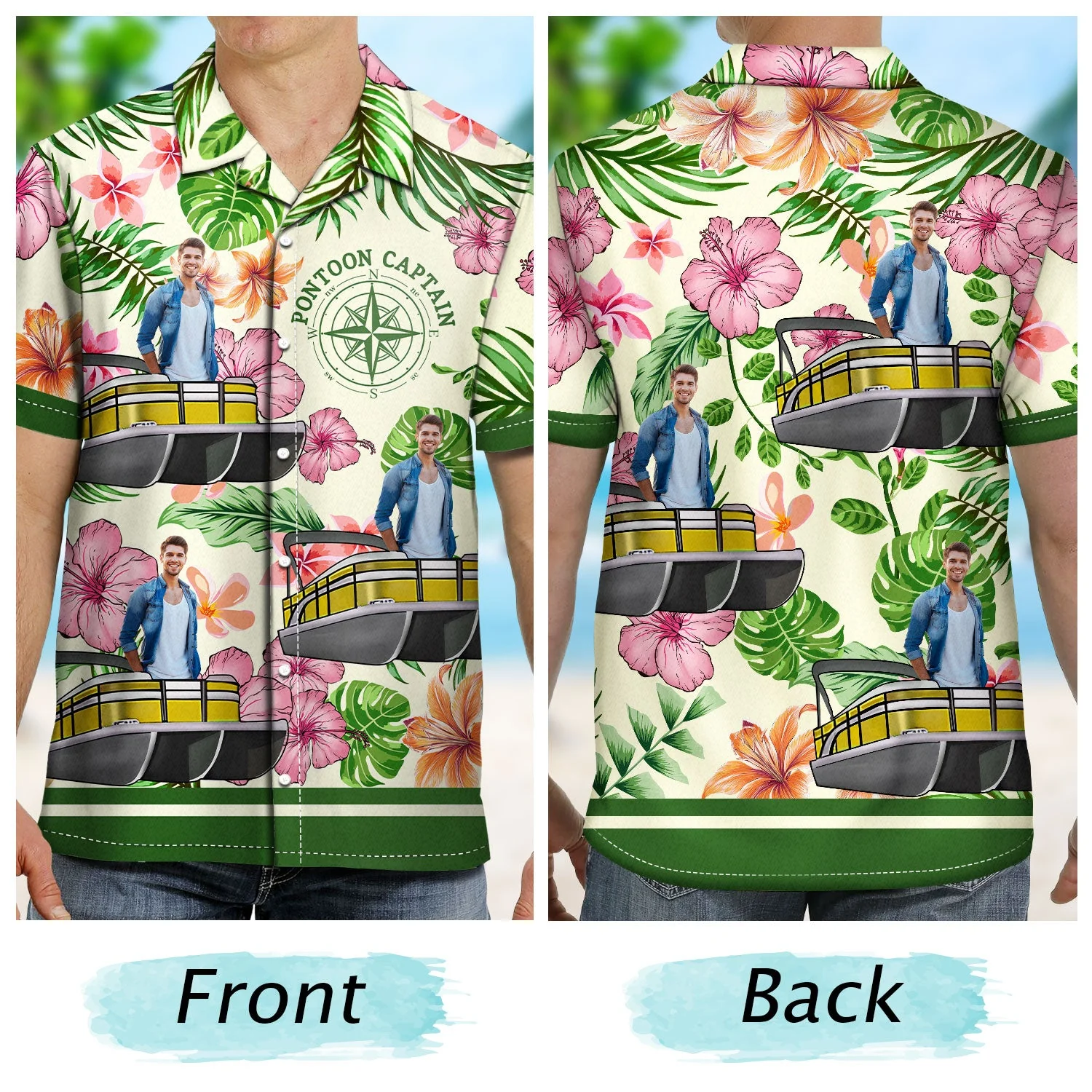 Custom Photo Boating Pontoon Human Faces - Birthday, Traveling, Cruising Gift For Pontooning Lovers, Lake Lovers, Travelers - Personalized Custom Hawaiian Shirt - Image 2