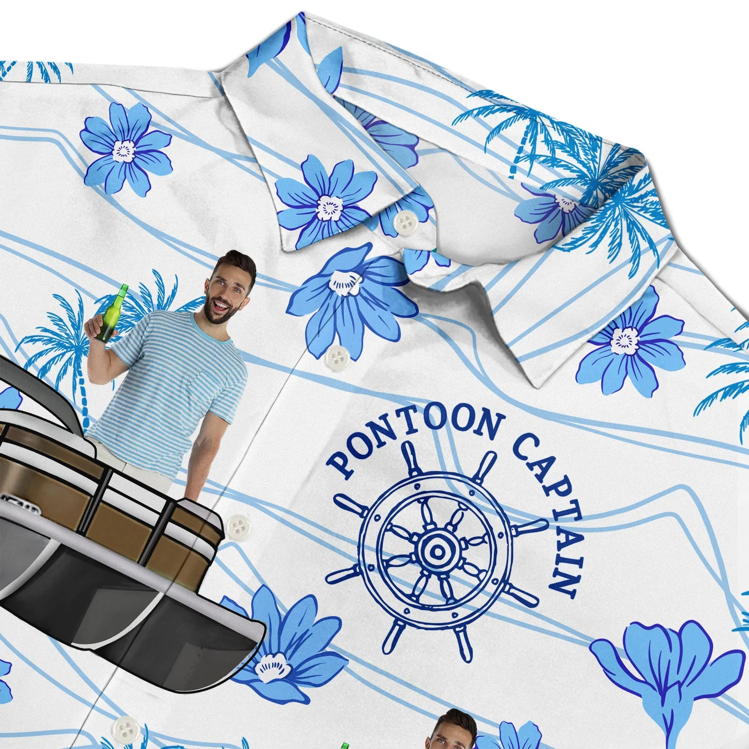 Custom Photo Boating Pontoon Human Faces - Birthday, Traveling, Cruising Gift For Pontooning Lovers, Lake Lovers, Travelers - Personalized Custom Hawaiian Shirt - Image 4