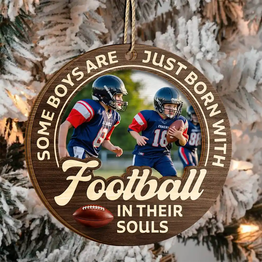 Custom Photo Born With Baseball In Their Souls - Personalized 2-Layered Wooden Ornament - Image 3