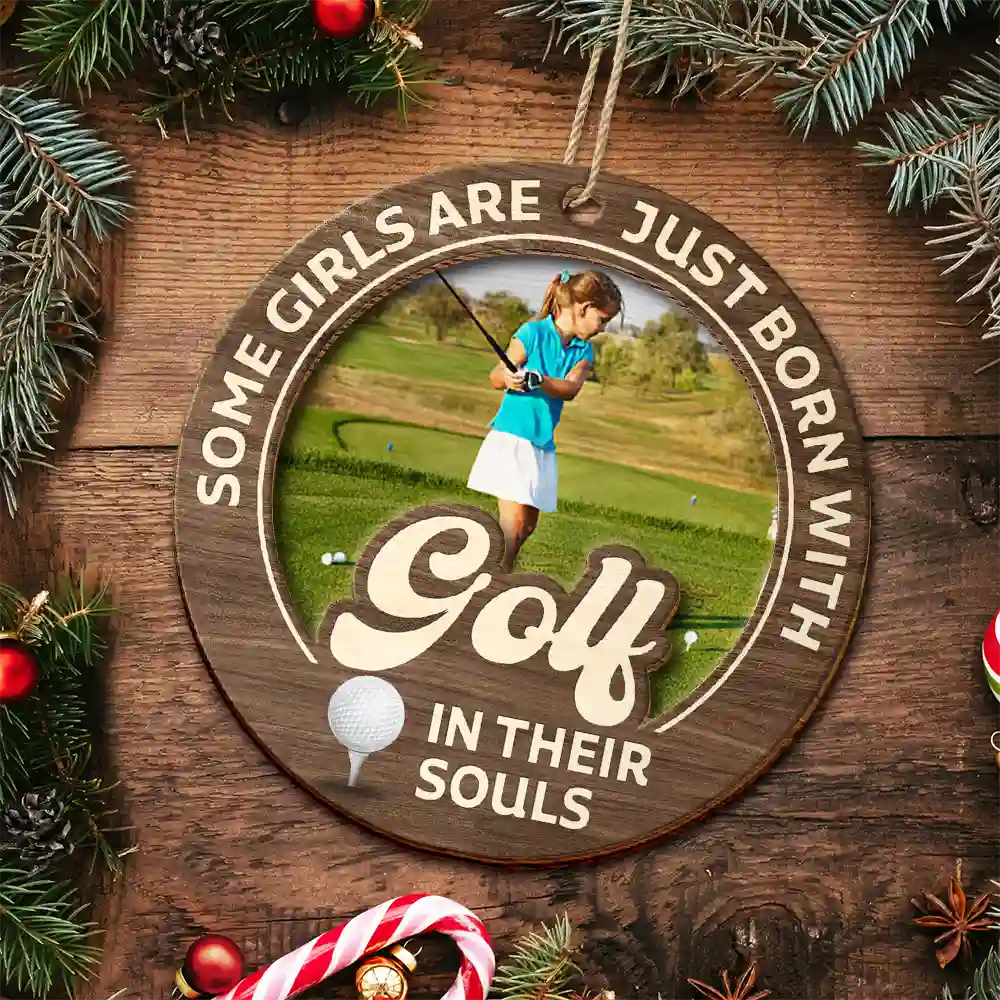 Custom Photo Born With Baseball In Their Souls - Personalized 2-Layered Wooden Ornament - Image 4