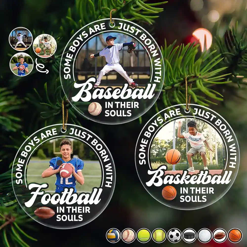 Custom Photo Born With Baseball In Their Souls - Personalized Custom Shaped Acrylic Ornament - Image 2