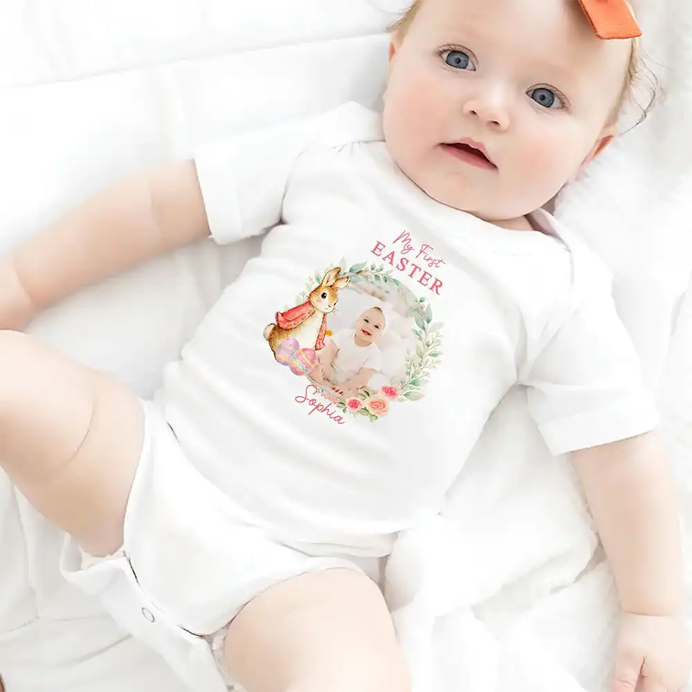 Custom Photo Bunny First Easter - Personalized Baby Onesie - Image 5