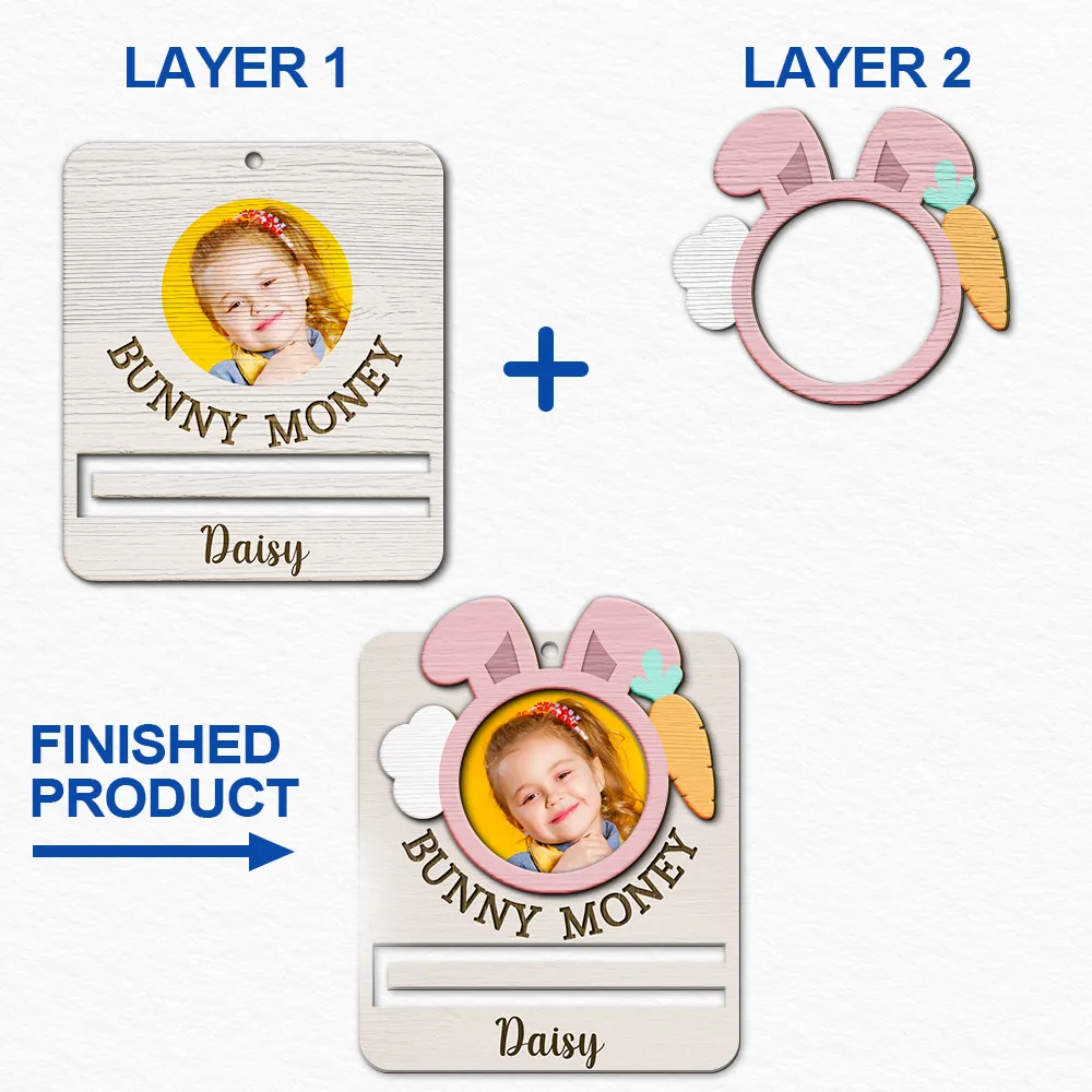 Custom Photo Bunny Money Holder - Personalized 2-Layered Wooden Ornament - Image 4