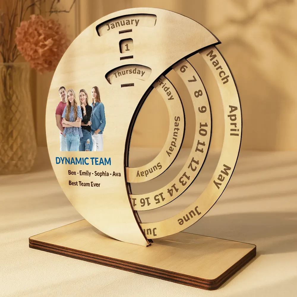 Custom Photo Business Team Corporate Gift New Year - Personalized Spinning Perpetual Desk Calendar - Image 4