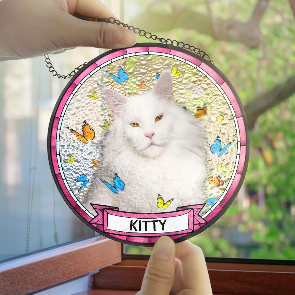 Custom Photo Butterflies Dog Cat - Personalized Stained Glass Window Hanging Suncatcher - Image 5