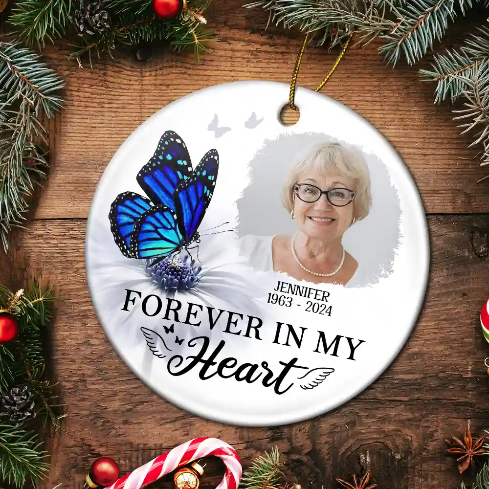 Custom Photo Butterfly I'm Always With You - Personalized Circle Ceramic Ornament - Image 5