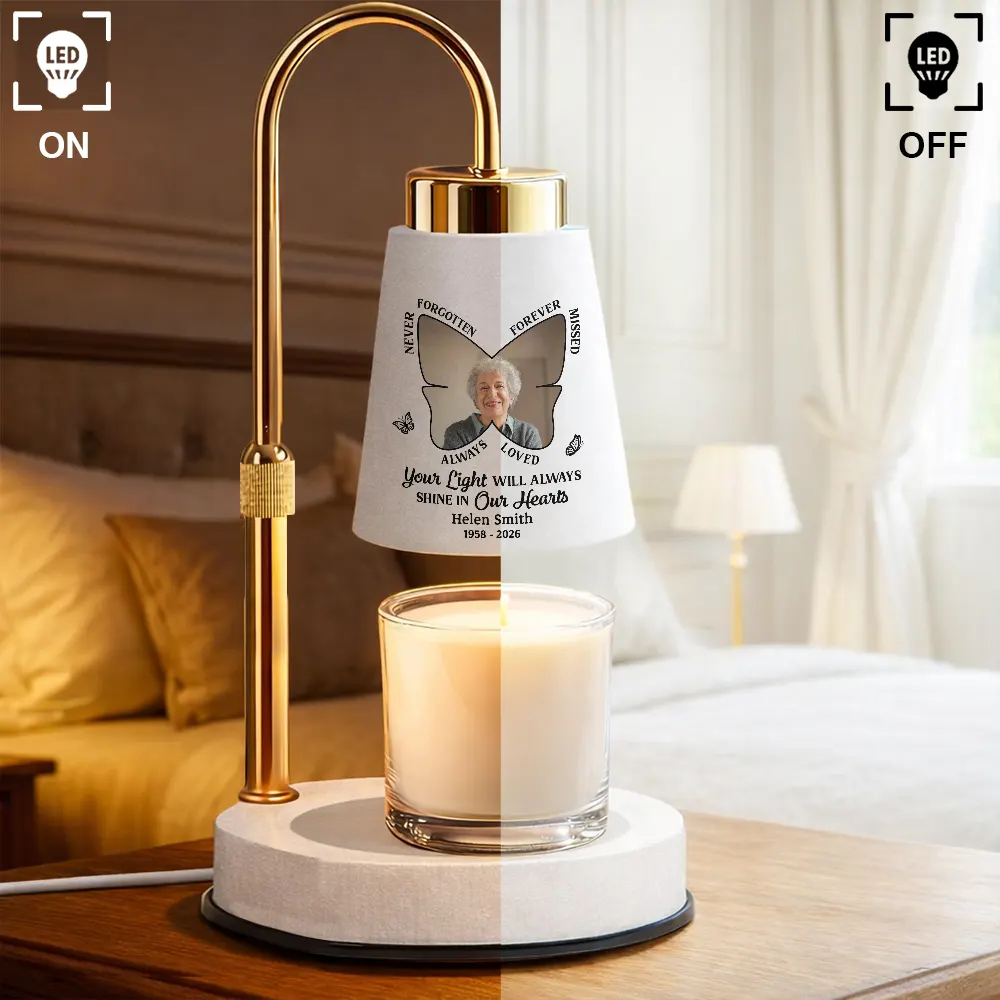 Custom Photo Butterfly Memorial Always Loved Never Forgotten - Personalized Truncated Cone Candle Warmer - Image 2
