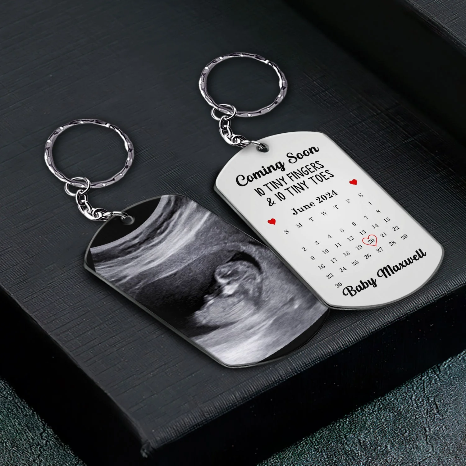 Custom Photo Calendar Baby Announcement - Gift For Pregnant Mother - Personalized Aluminum Keychain - Image 2
