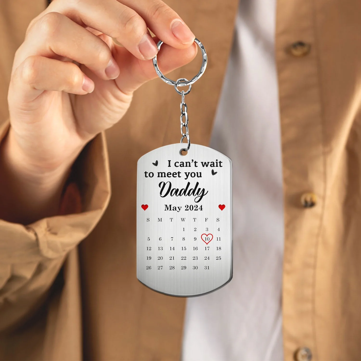 Custom Photo Calendar Can't Wait To Meet You - Gift For Father - Personalized Aluminum Keychain - Image 4