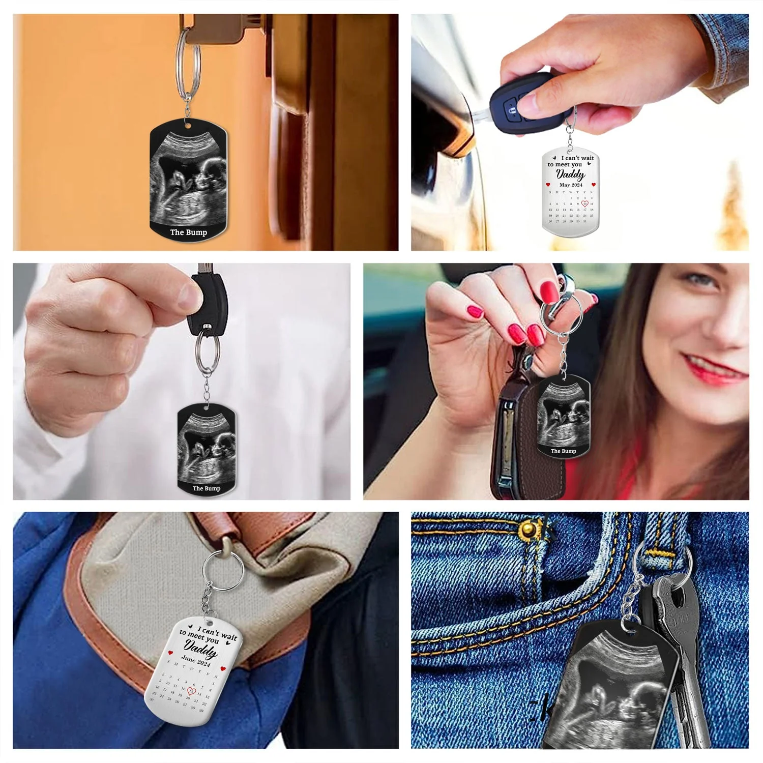 Custom Photo Calendar Can't Wait To Meet You - Gift For Father - Personalized Aluminum Keychain - Image 6