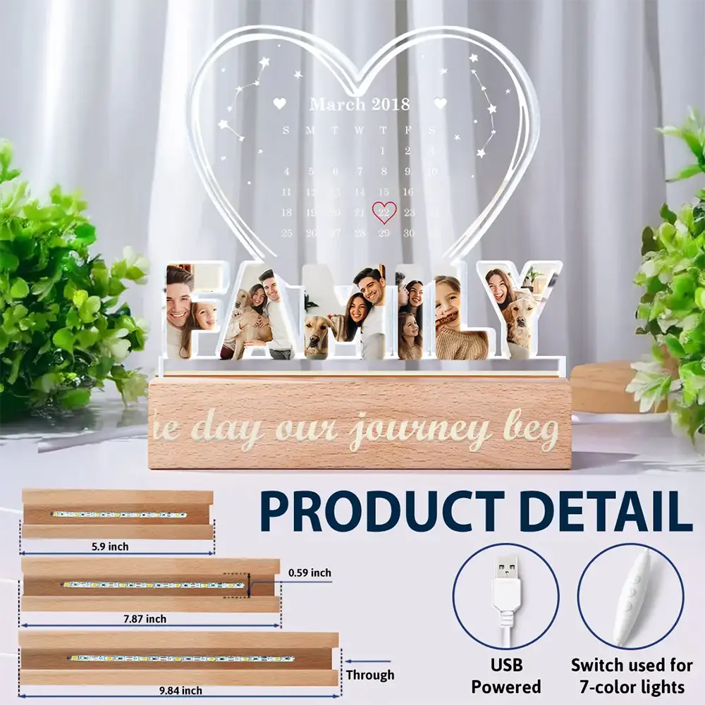 Custom Photo Calendar Couple The Day Our Journey Began - Personalized Custom Shaped LED Light - Image 6