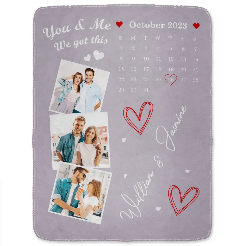 Custom Photo Calendar Couple The Day Our Journey Began - Personalized Fleece Blanket, Sherpa Blanket - Image 2